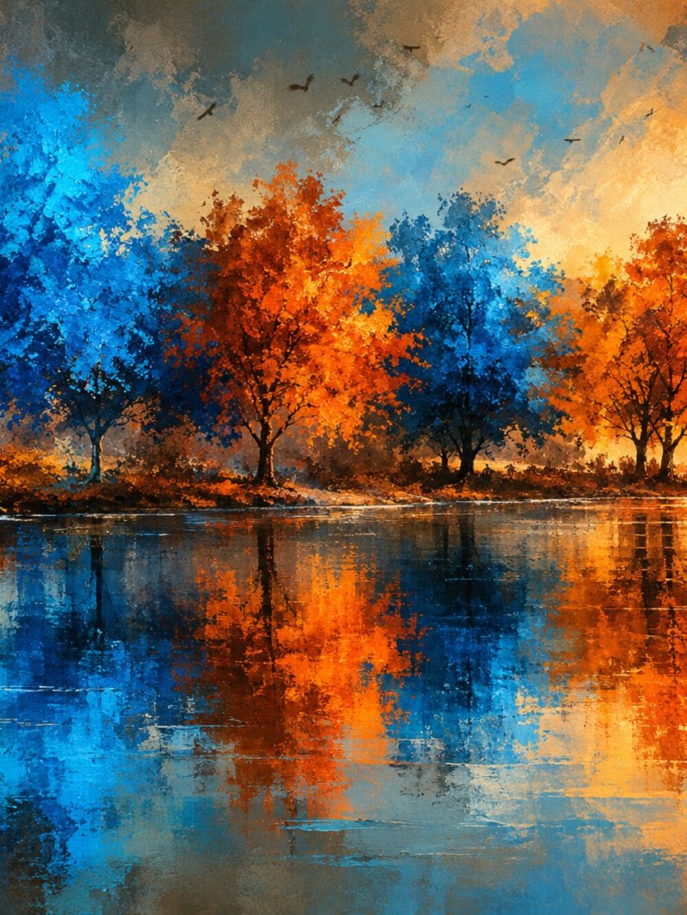 Echoes of Gold & Sapphire Blue Landscape Art Print 36x24